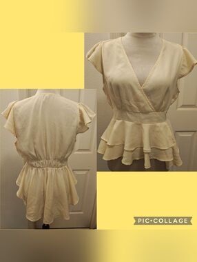 Love Tree Peplum Babydoll Top w Ruffles, Tiered Peplum Hem & Flutter Sleeves.